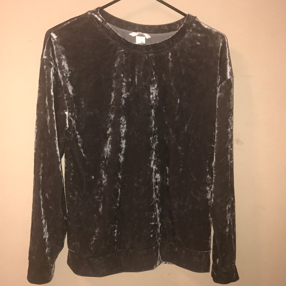 H&M grey crushed velvet sweatshirt